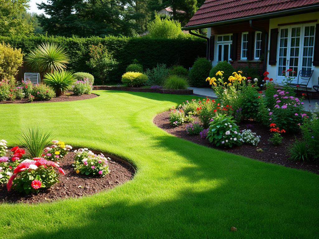 Gepflegter Garten mit Blumenbeeten